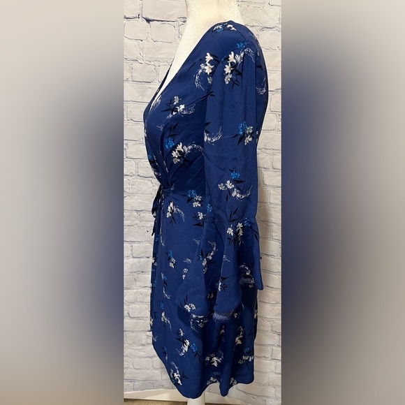 Miss Selfridge Blue Floral Belt Sleeve Belted Dress Size 6 - Picture 3 of 9